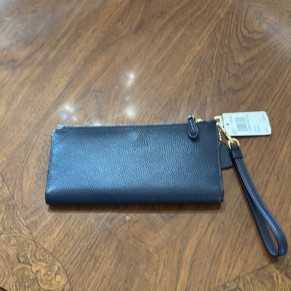 Coach Navy Blue Wristlet with Gold Details - Picture 2 of 3